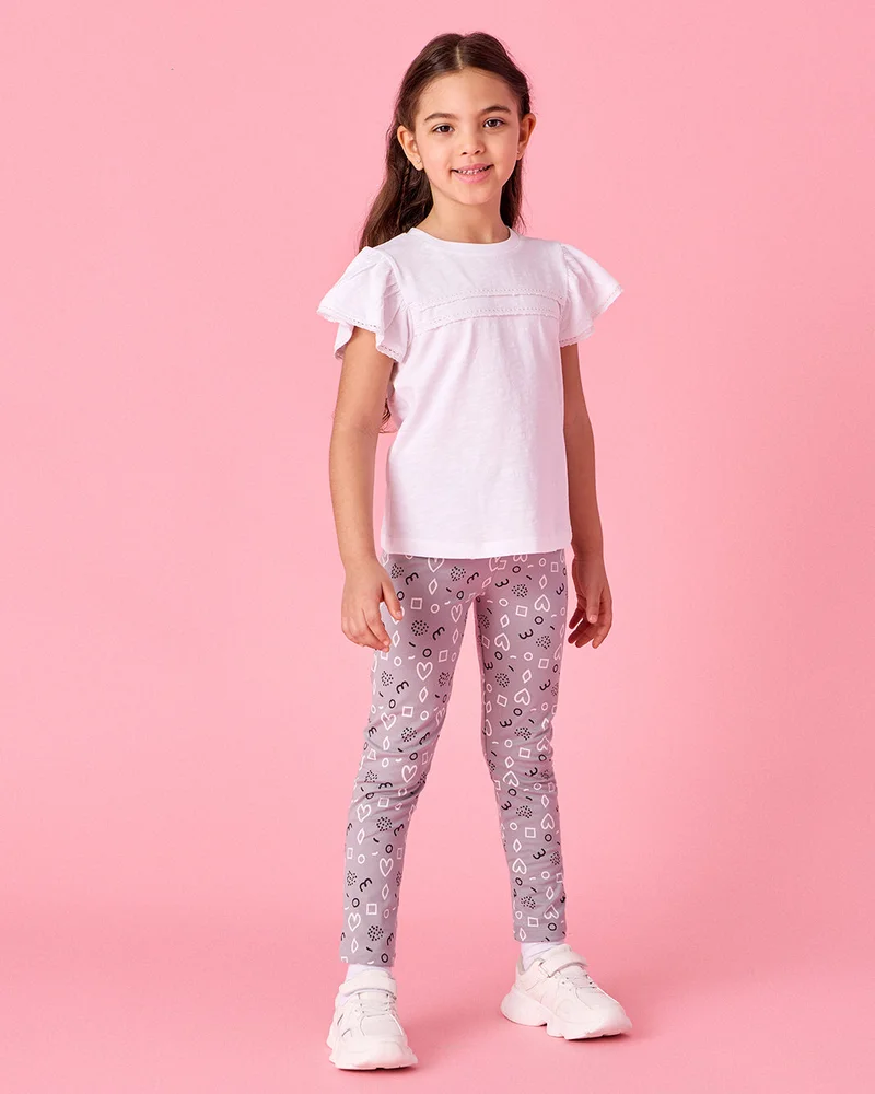 REDTAG Girls Purple Printed Leggings