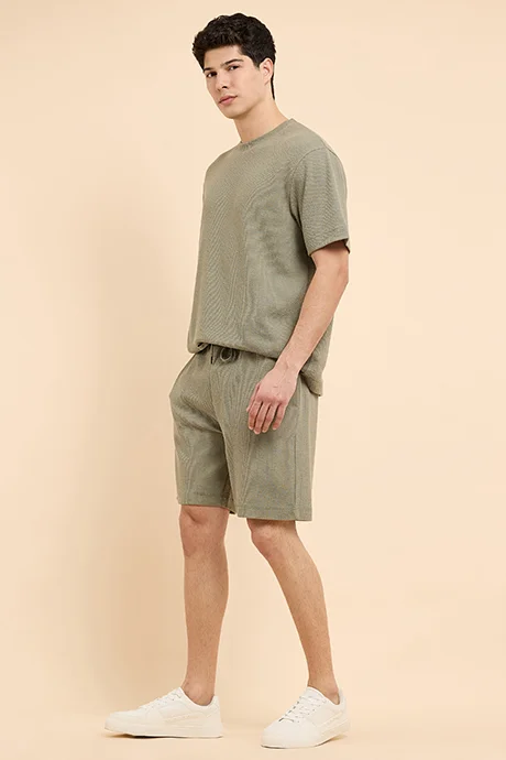 أر أند بي Textured Shorts with Drawstring Waist