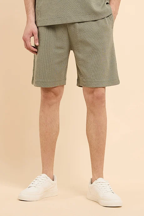 أر أند بي Textured Shorts with Drawstring Waist