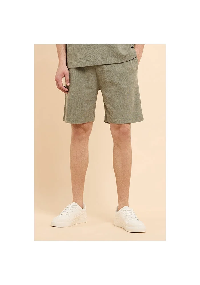 أر أند بي Textured Shorts with Drawstring Waist