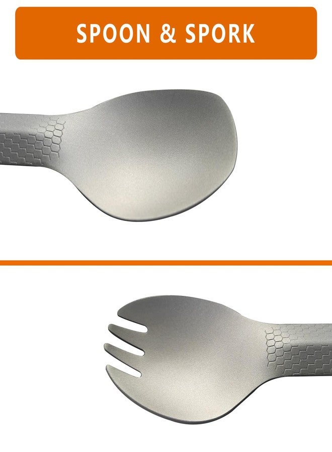 Dawn Deer 3 in1 Titanium Ultralight Cutlery Set, Long Handle Spoon and Spork, Camping tong, Travel Utensils with Bag (22CM) - Image 3