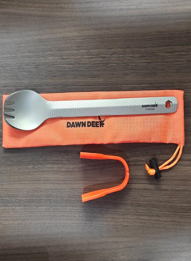 Dawn Deer 3 in1 Titanium Ultralight Cutlery Set, Long Handle Spoon and Spork, Camping tong, Travel Utensils with Bag (22CM) - Image 5