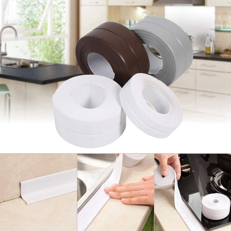 Raguso 3 Colors 3.2M Length Self Adhesive Bath and Wall Sealing Strip Sink Basin Edge Trim Kitchen New Gas Stove Bathtub Bathroom Toilet Kitchen Caulking Protector Sealing Tape PVC (22mm*3.2M-Gray) - Image 2