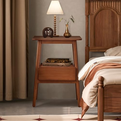 JIKUGO طاولة جانبية JIKUGO مع أدراج ورف تخزين لطاولات النوم في غرفة النوم