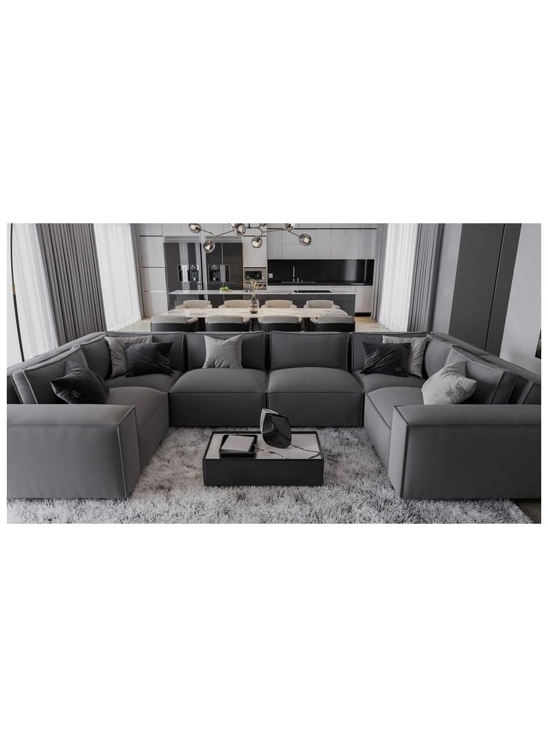 مردود السعودية كنبة زاوية ركنة على شكل حرف U مصنوعة من خشب سويدي طبيعي مع قماش كتان مقاس 212 × 380 × 212 سم - اللون رصاصي - الموديل ELEGSOF23 - Image 1