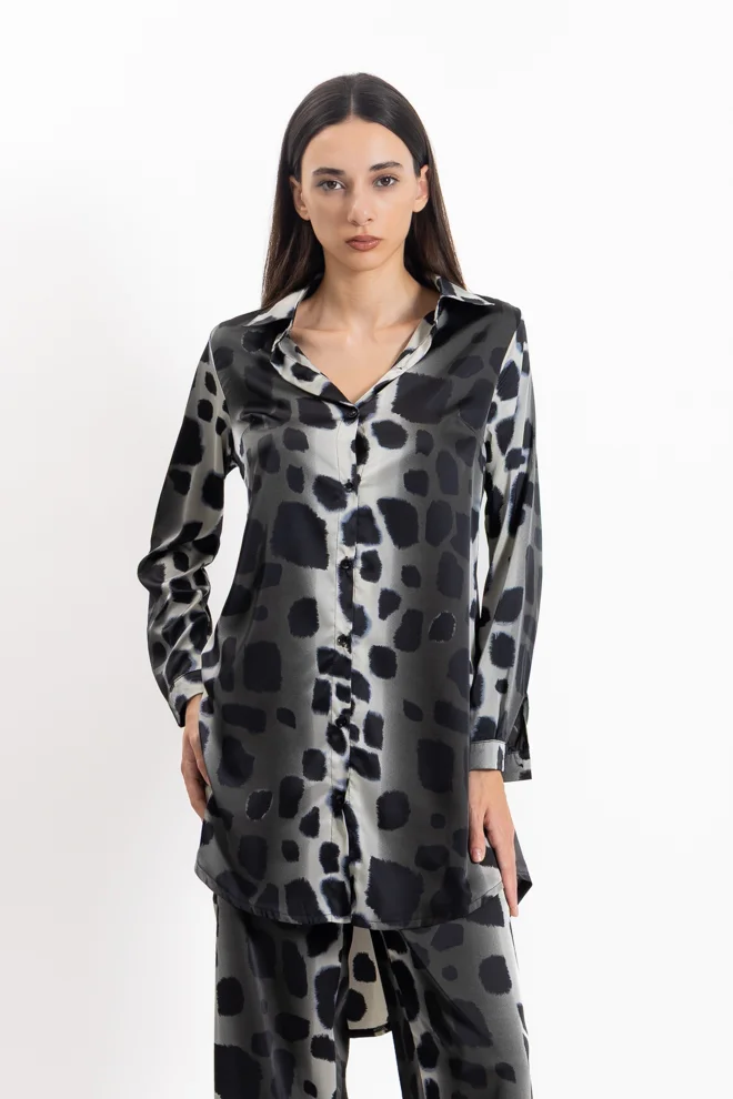 شايبس ANIMAL PRINT SATIN SHIRT SET