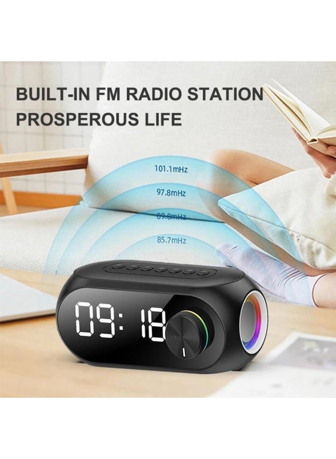 Wireless LED Mirror Screen Speaker Stereo Alarm Clock with Bluetooth, FM Radio, Hands-Free Calling, Multifunction Music Player, Adjustable Light – Black/White - Image 2