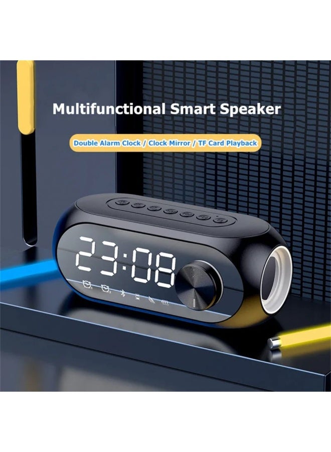 Wireless LED Mirror Screen Speaker Stereo Alarm Clock with Bluetooth, FM Radio, Hands-Free Calling, Multifunction Music Player, Adjustable Light – Black/White - Image 3