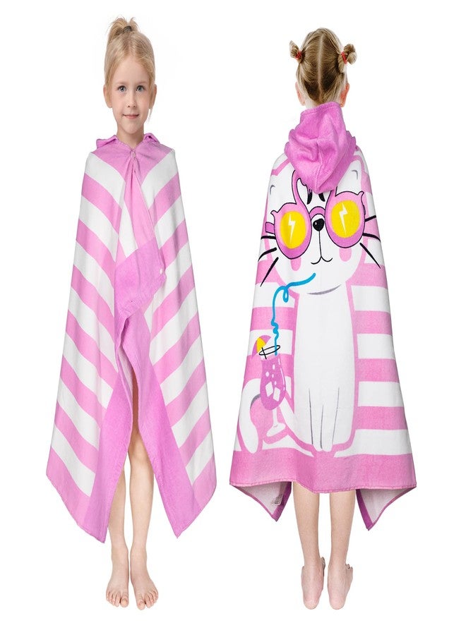 growell Kids Hooded Bath Towel-Soft Thick 100% Cotton Hooded Beach Towel for Kids 3-10 Years,Absorbent Fast-Drying Cute Toddler Bath & Swim Towel,for Boys & Girls 30"x50"(cat Pink) - Image 1