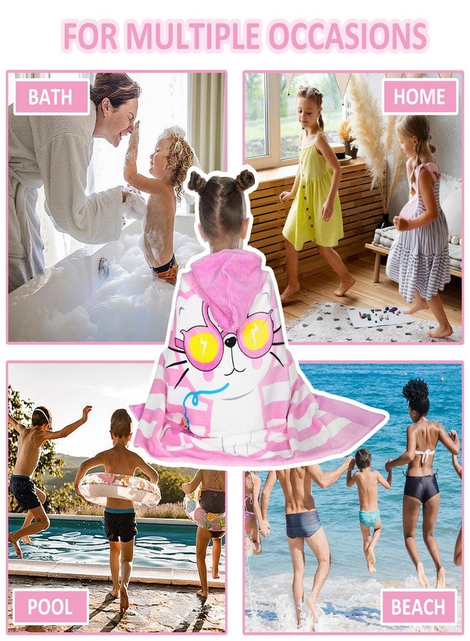 growell Kids Hooded Bath Towel-Soft Thick 100% Cotton Hooded Beach Towel for Kids 3-10 Years,Absorbent Fast-Drying Cute Toddler Bath & Swim Towel,for Boys & Girls 30"x50"(cat Pink) - Image 4