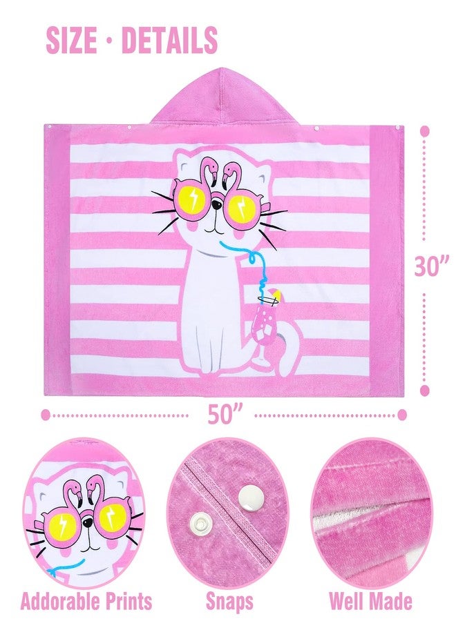 growell Kids Hooded Bath Towel-Soft Thick 100% Cotton Hooded Beach Towel for Kids 3-10 Years,Absorbent Fast-Drying Cute Toddler Bath & Swim Towel,for Boys & Girls 30"x50"(cat Pink) - Image 2