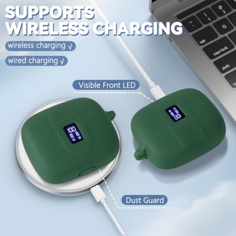 Silicone Case for TAGRY X08 Wireless Earbuds Case, Compatible with TAGRY Bluetooth Headphones True Wireless Earbuds with Keychain with Cleaning Pen - Green - Image 4