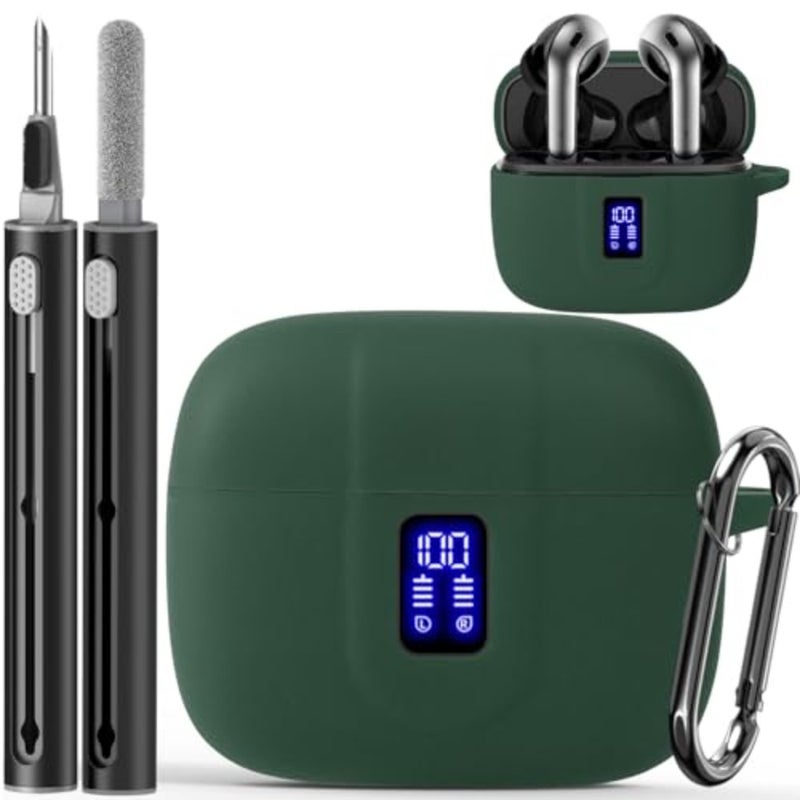 Silicone Case for TAGRY X08 Wireless Earbuds Case, Compatible with TAGRY Bluetooth Headphones True Wireless Earbuds with Keychain with Cleaning Pen - Green - Image 1