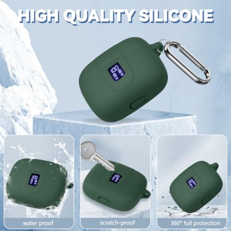Silicone Case for TAGRY X08 Wireless Earbuds Case, Compatible with TAGRY Bluetooth Headphones True Wireless Earbuds with Keychain with Cleaning Pen - Green - Image 3
