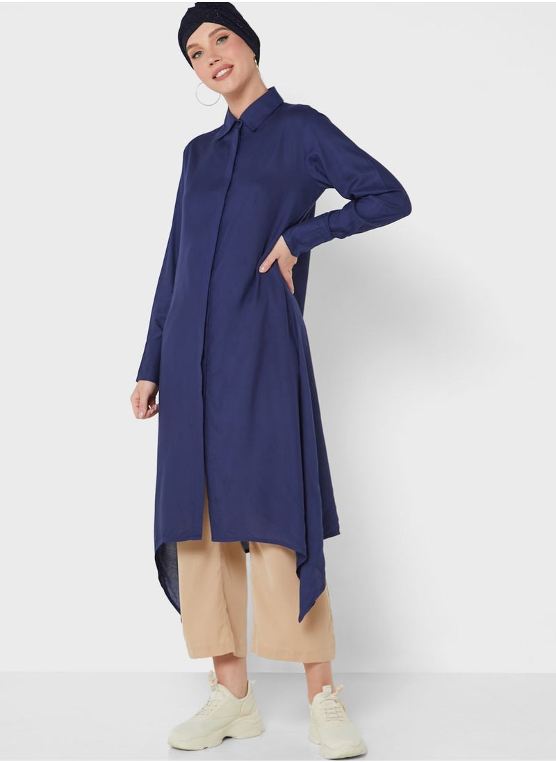 Khizana - Longline Tunic With Collar And Placket Detail - Image 1