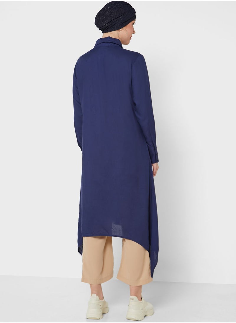 Khizana - Longline Tunic With Collar And Placket Detail - Image 1