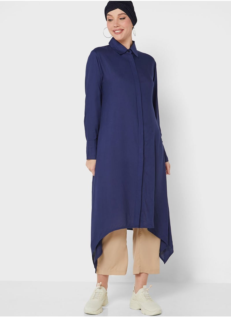 Khizana - Longline Tunic With Collar And Placket Detail - Image 1