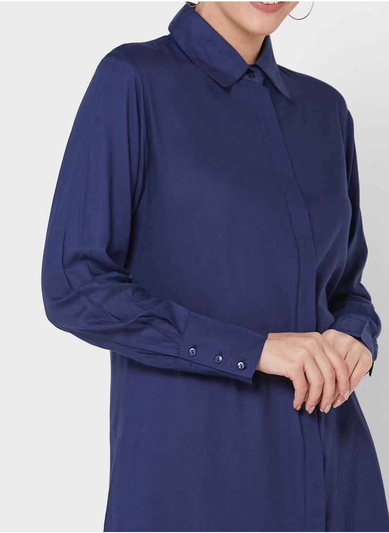 Khizana - Longline Tunic With Collar And Placket Detail - Image 1