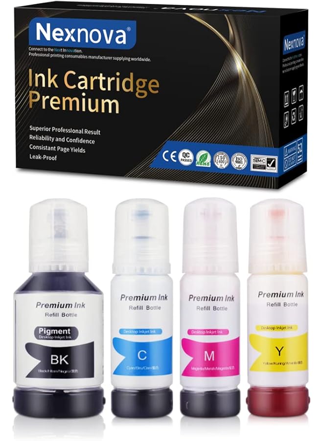 NexNova Ink 101 For Epson For Ecotank Set 4 Pack Black Cyan Magenta Yellow Refill For L4150 L4160 L6160 L6170 L6176 L6190 L14150 Printer - Image 1
