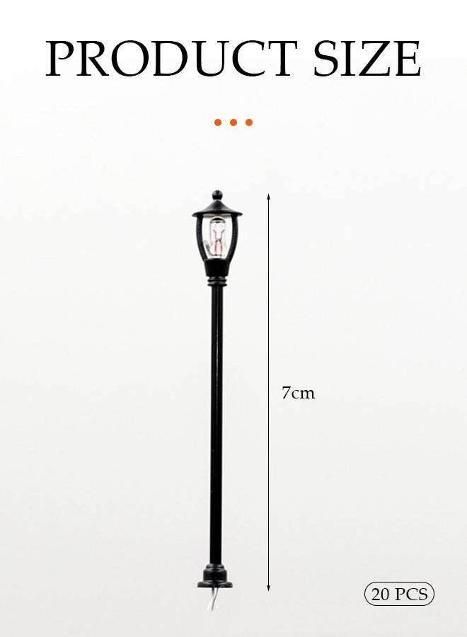 Loquat 20PCS Miniature Street Light Model OO HO Scale Railway Train Lamp Post 1:100 Scale 6V Pathway Lantern Post for Sandboxes Miniature Gardens Cities Model 7cm Height - Image 3