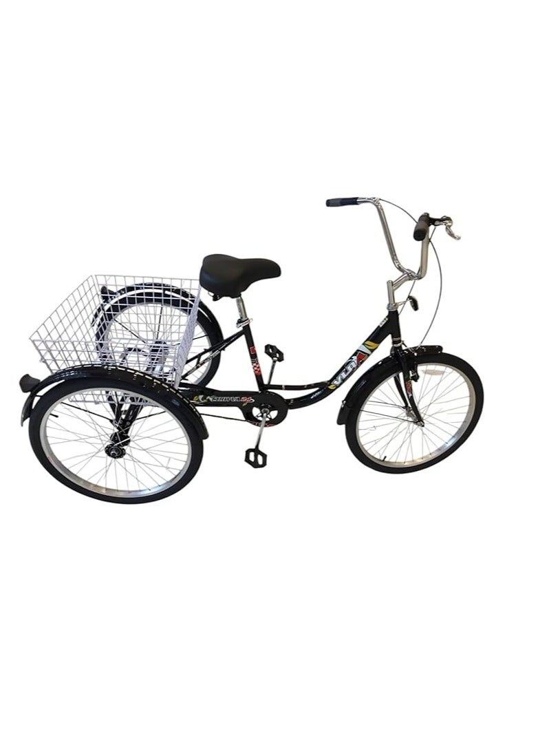 Shard 24 Inch City Tricycle - Adult Three-Wheel Bike with Rear Basket | Single Speed | Comfortable Seat | Perfect for Urban Rides and Shopping (Black)  - Image 3