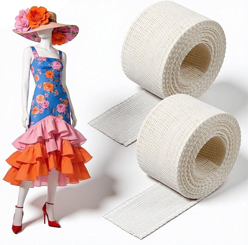 TERRIFI 2 Rolls 6.5 Yards Hemming Tape for Sewing, 1.37 Inch White Hem Tape with Fishbone Boning Lining, Reusable for Narrow & Curved Hems for Skirts, Dresses, Wedding Veils & Clothing - Image 1