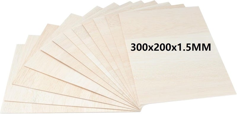 MIVIDE 12 Pack A4 Balsa Wood, 210x297x1.5MM Unfinished Blank Balsa Sheet, Craft Wood Board, Craft DIY Model Wood Plate for Arts and Crafts, School Projects, Wooden DIY Ornaments - Image 1