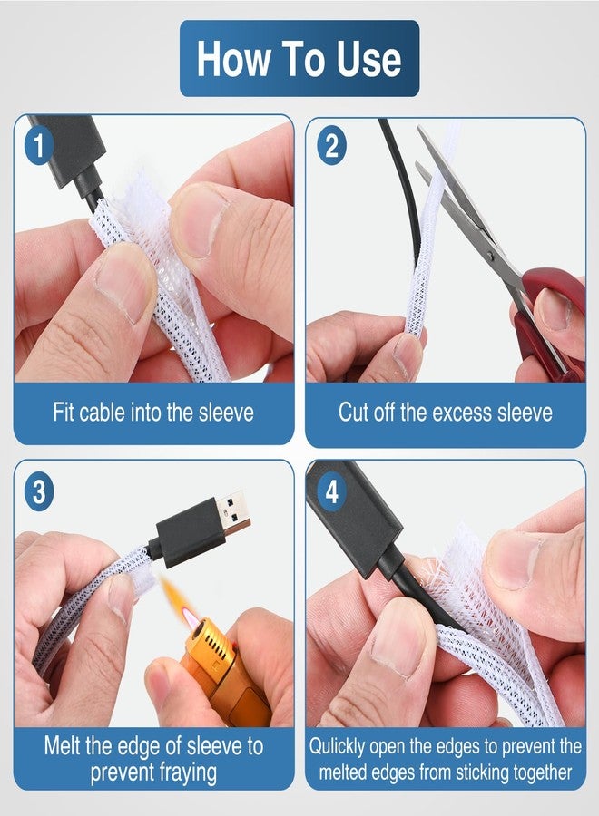 Nilight Cable Sleeve,10ft-1/4inch Cable Management Sleeves, Braided Cable Sleeving, Split Self Wrapping Wire Loom for Computer Cable Electrical Wire Automotive Harness Protector Organizer, White - Image 4
