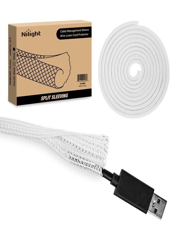 Nilight Cable Sleeve,10ft-1/4inch Cable Management Sleeves, Braided Cable Sleeving, Split Self Wrapping Wire Loom for Computer Cable Electrical Wire Automotive Harness Protector Organizer, White - Image 1