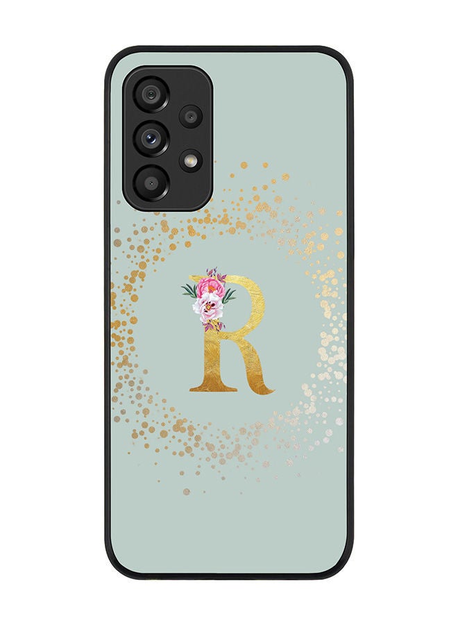 Stylizedd Rugged Black edge case for Samsung Galaxy A33 5G Slim fit Soft Case Flexible Rubber Edges Anti Drop TPU Gel Thin Cover - Custom Monogram Initial Letter Floral Pattern Alphabet - R (Light Grey ) - Image 1