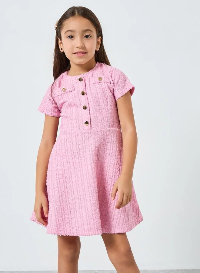 Styli Girls Pink Tweed Knee-Length Dress