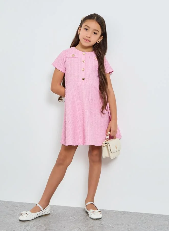 Styli Girls Pink Tweed Knee-Length Dress