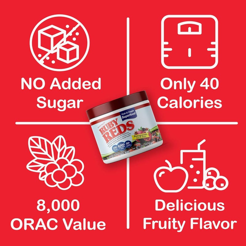 New Vitality مسحوق الفواكه والخضروات اللذيذ روبي ريدز مع الفيتامينات والمعادن والإنزيمات والأعشاب والمغذيات والبروبيوتيك لصحة شاملة 11 أونصة 30 حصة - Image 3