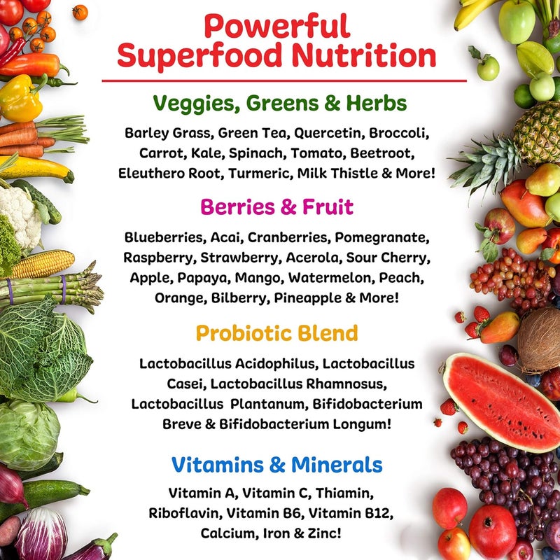 New Vitality مسحوق الفواكه والخضروات اللذيذ روبي ريدز مع الفيتامينات والمعادن والإنزيمات والأعشاب والمغذيات والبروبيوتيك لصحة شاملة 11 أونصة 30 حصة - Image 4