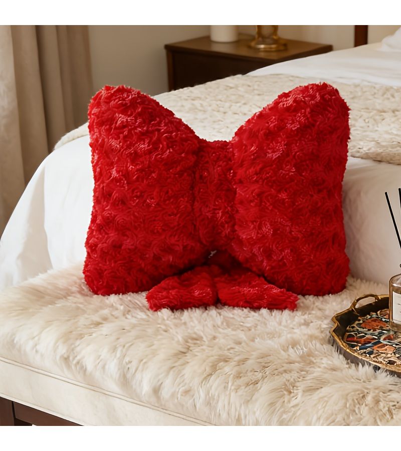 Red Bow Pillow Seat Cushion 42cm Multi Purpose Home Car Sofa Decoration - Image 1