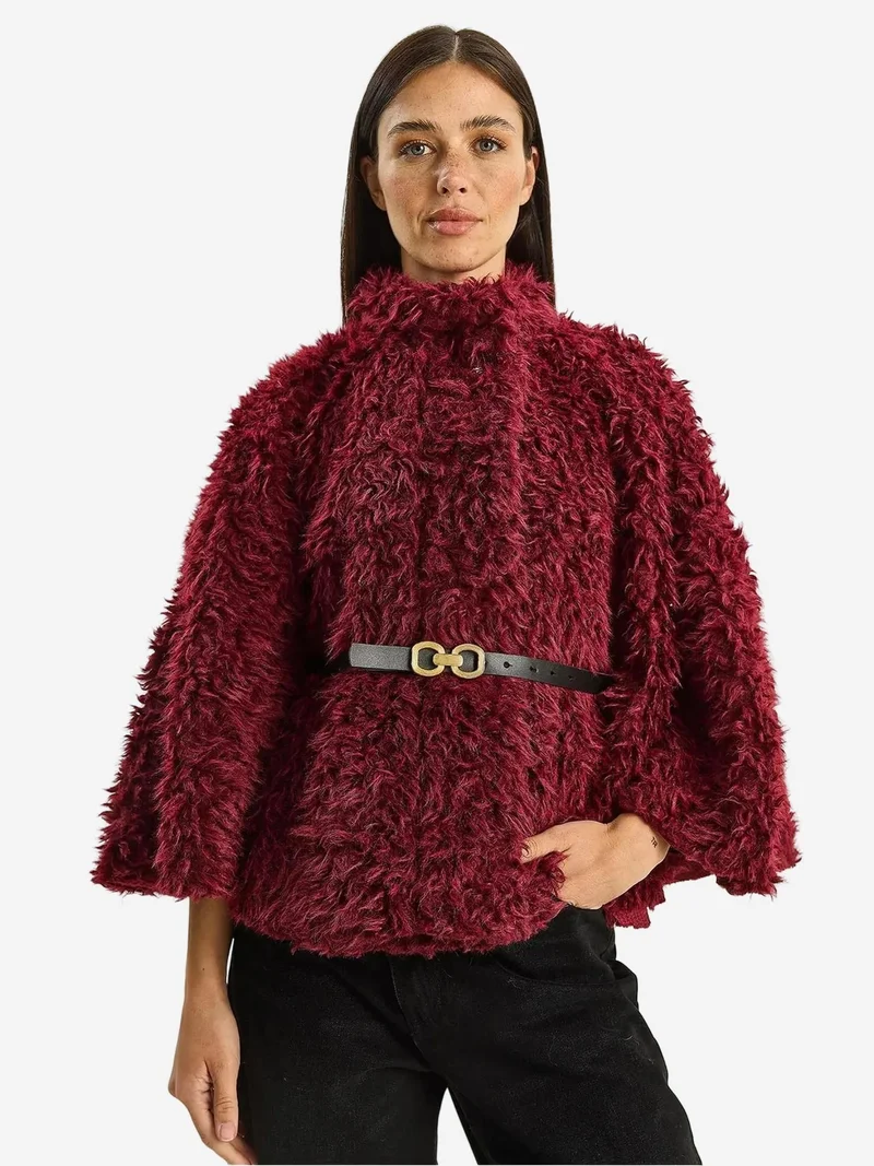 Bianco Lucci LUCCI Oversize Plush Coat with Jacket Collar