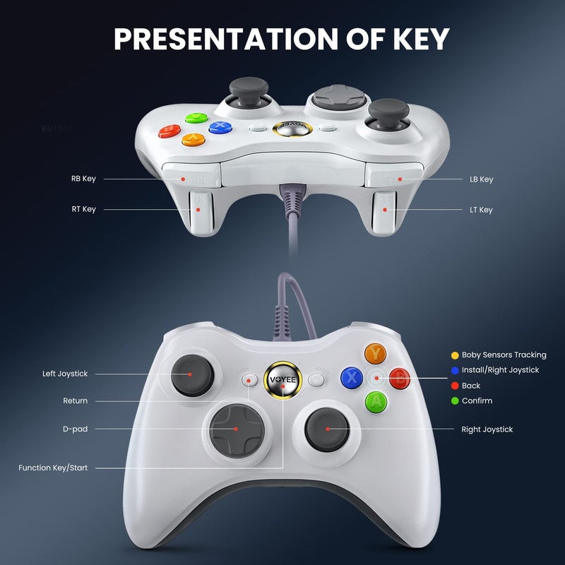 VOYEE PC Controller, Wired Controller Compatible with Microsoft Xbox 360 & Slim/PC Windows 10/8/7, with Upgraded Joystick, Double Shock | Enhanced (White) - Image 5