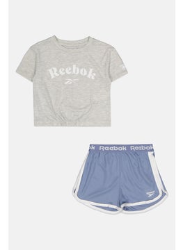 Reebok Kids Girl 2 Pieces Brand Logo T-Shirt and Short Set, Grey  - Image 1