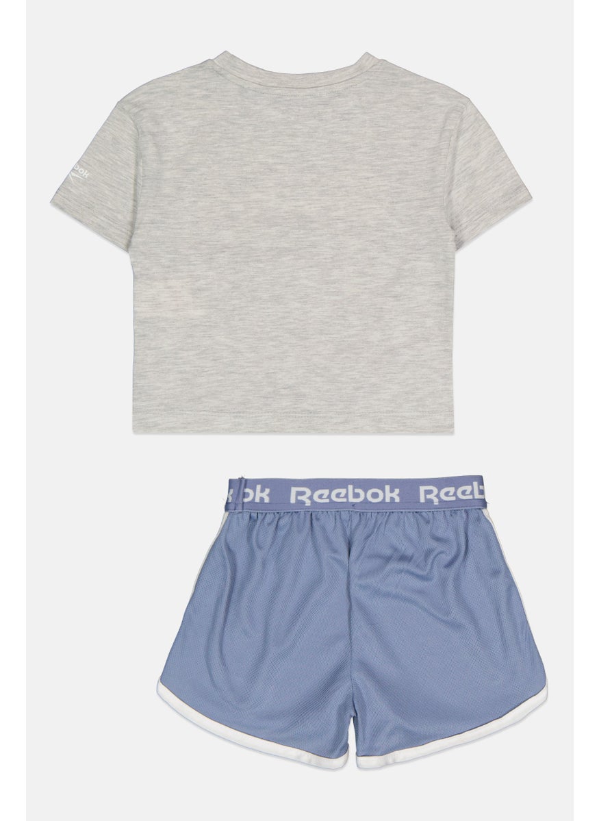 Reebok - Kids Girl 2 Pieces Brand Logo T-Shirt and Short Set, Grey - Image 1
