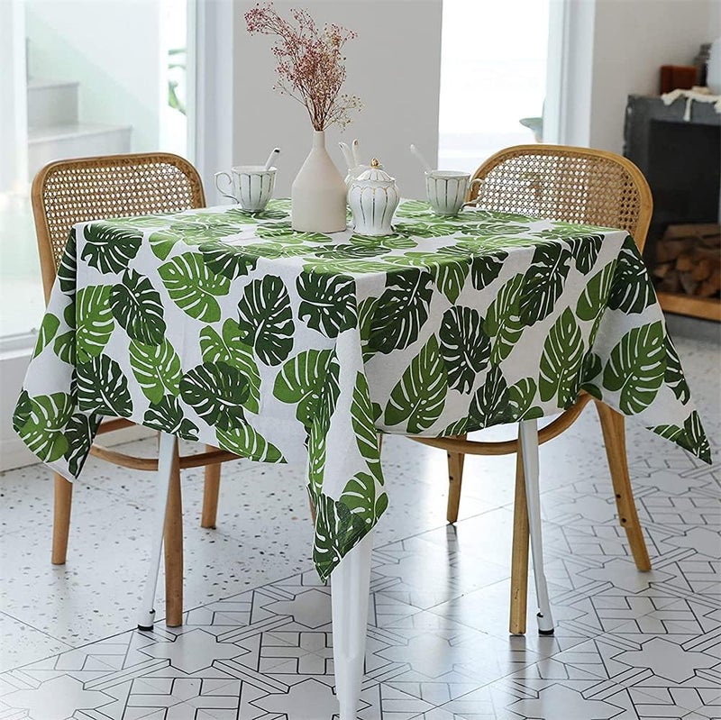 Luckam Pastoral Square Tablecloth, Linen Fabric Table Cloth Washable Table Cover with Dust Proof Wrinkle Resistant for Restaurant, Picnic, Bistro, Indoor and Outdoor Dining, Monstera (55 x 55 Inch) - Image 4