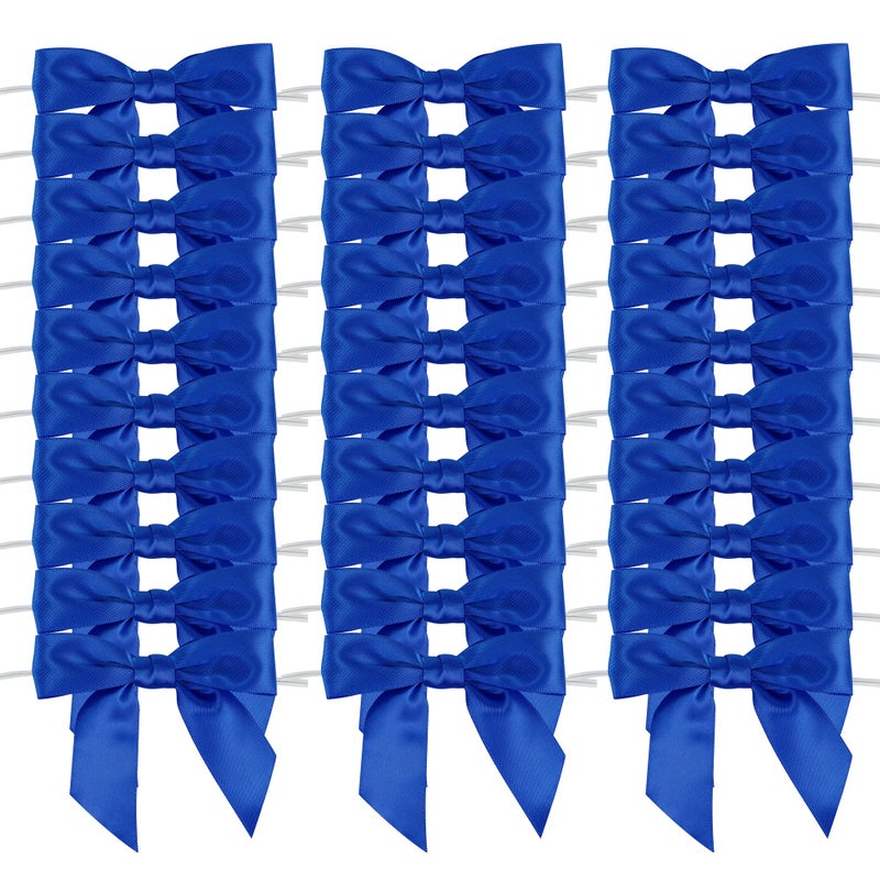 AIMUDI Royal Blue Satin Ribbon Twist Tie Bows 35 Pretied Blue Bows for Crafts Premade Bows for Treat Bags Cake Pop Bows Small Bows for Gift Wrapping Blue Bows for Hanukkah Ornaments 50 Counts