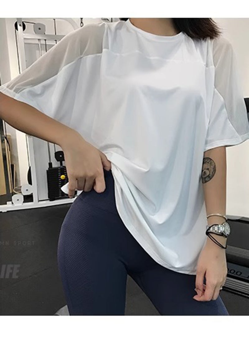 Meilun White Loose - Fit Mesh - Paneled Short - Sleeve Athletic Top - Image 3