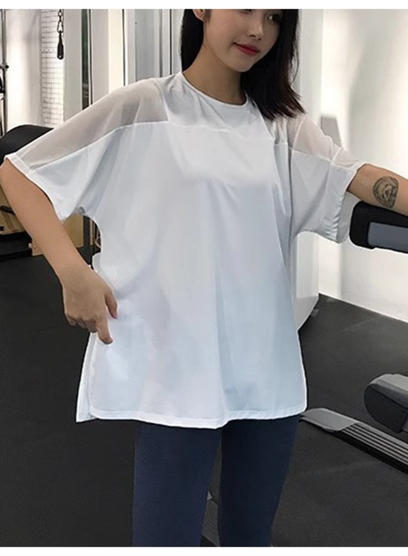 Meilun White Loose - Fit Mesh - Paneled Short - Sleeve Athletic Top - Image 1