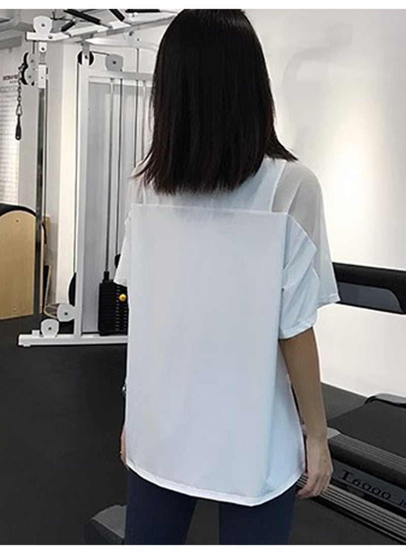 Meilun White Loose - Fit Mesh - Paneled Short - Sleeve Athletic Top - Image 2