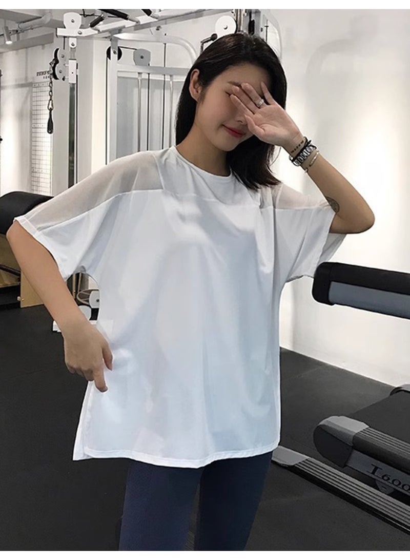 Meilun White Loose - Fit Mesh - Paneled Short - Sleeve Athletic Top - Image 4