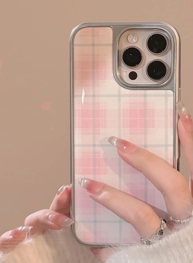 NIBEMINENT Gentle Style Pattern Protective TPU Case Cover For iPhone 16, Powder Blush Plaid