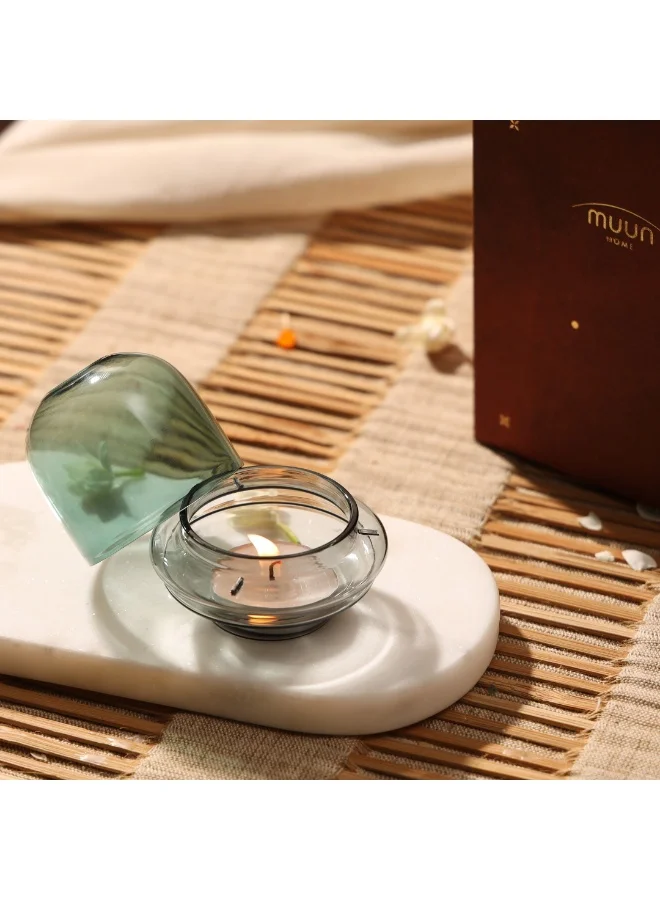 Muun Home Muun Home Dome Tealight Holder with Teal Borosilicate Glass Dome & Slate Grey Base | Modern Candle Holder for Home Decor & Table Styling | Includes 2 Tealight Candles | Teal &Slate Grey | Gift Box Included