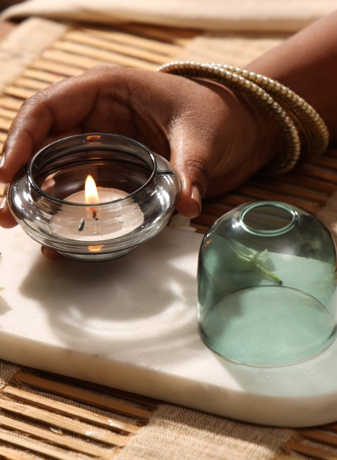 Muun Home Dome Tealight Holder with Teal Borosilicate Glass Dome & Slate Grey Base | Modern Candle Holder for Home Decor & Table Styling | Includes 2 Tealight Candles | Teal &Slate Grey | Gift Box Included - Image 3