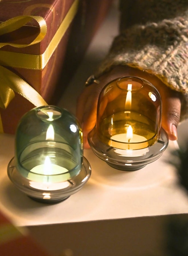 Muun Home Dome Tealight Holder with Teal Borosilicate Glass Dome & Slate Grey Base | Modern Candle Holder for Home Decor & Table Styling | Includes 2 Tealight Candles | Teal &Slate Grey | Gift Box Included - Image 5