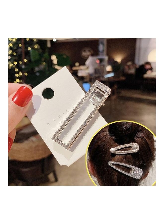 NIBEMINENT Fashion Flash Luxury Diamond Crystal Pearl Elegant Women Barrettes Hair Accessories Small Hollow Silver - Image 2